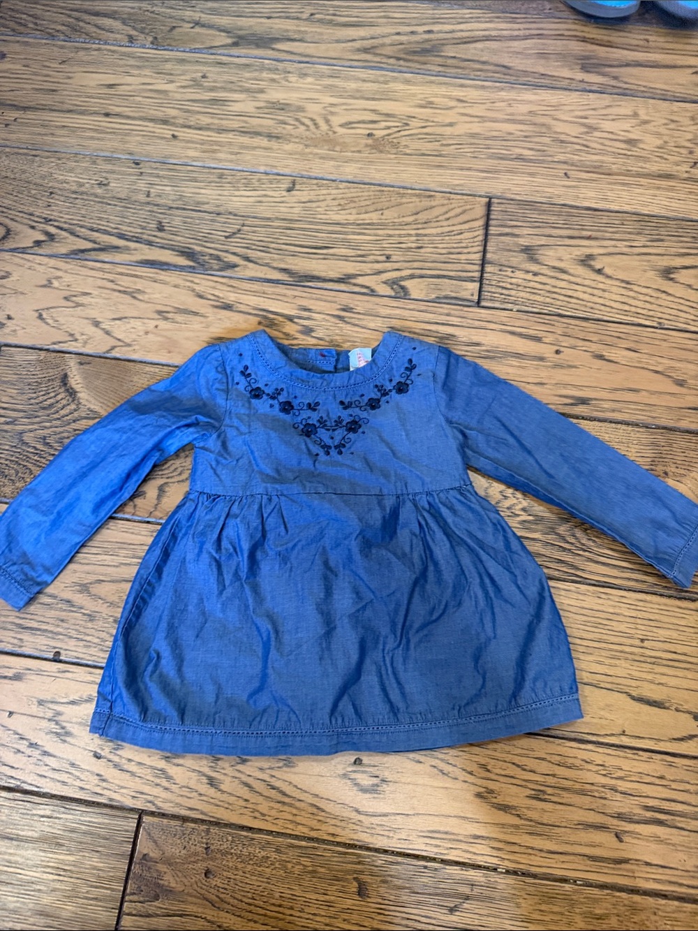 Girls' Navy Embroidered Long-Sleeve Tunic Top